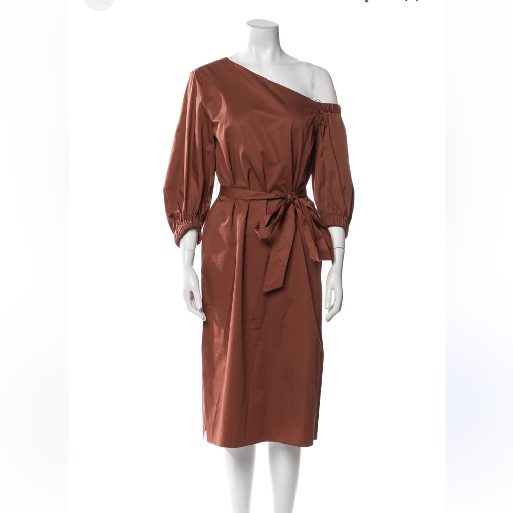 Tibi One Shoulder Poplin Dress